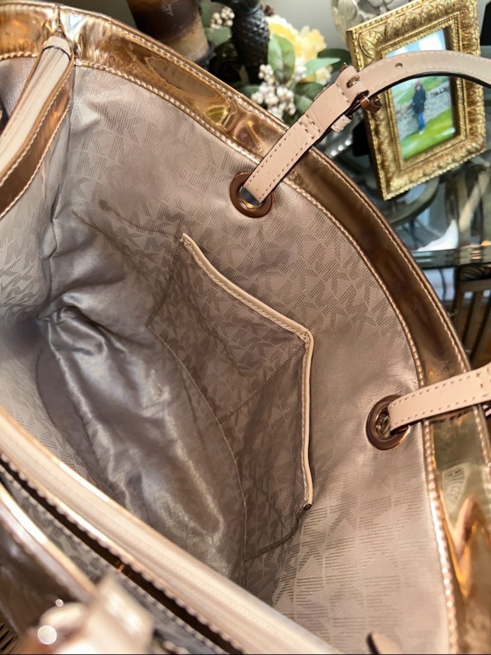 Michael Kors  Gold Embossed MK Signature Tote excellent condition - Picture 7 of 13